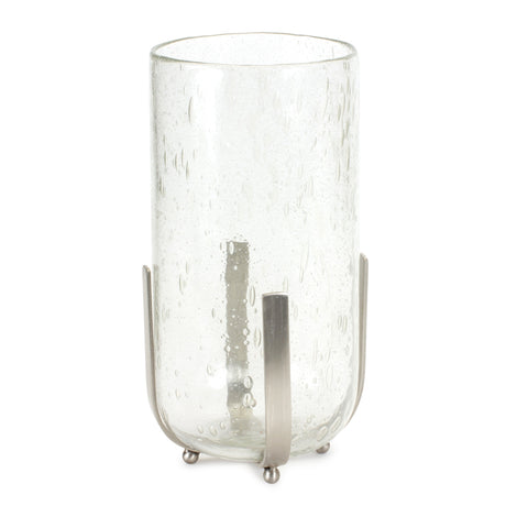 Bubbled-Glass-Vase-Candle-Hurricane-with-Metal-Stand-Candle-Holders