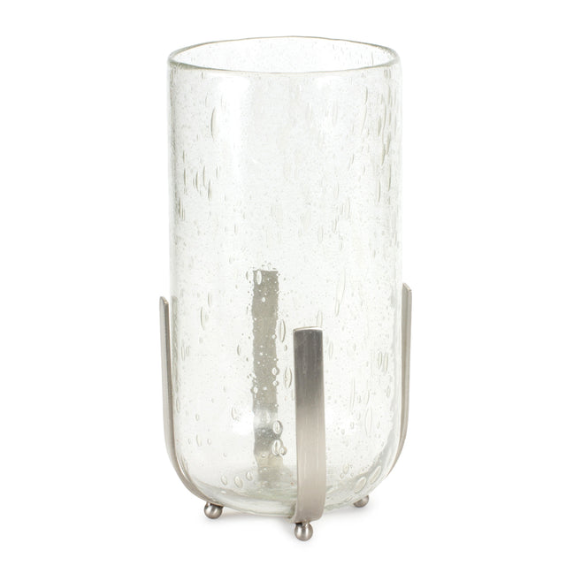 Bubbled-Glass-Vase-Candle-Hurricane-with-Metal-Stand-Candle-Holders