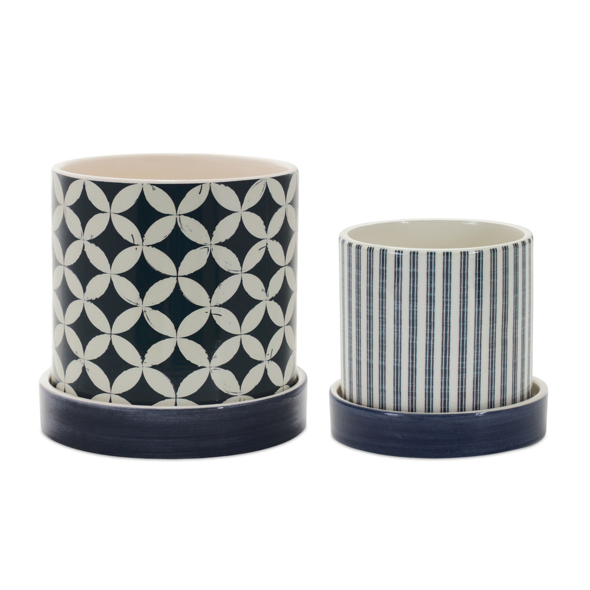 Geometric-Pattern-Planter-with-Plate-(Set-of-2)-Pots-&-Planters
