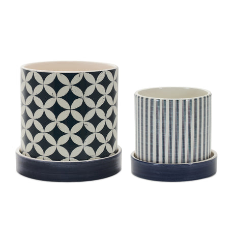 Geometric-Pattern-Planter-with-Plate-(Set-of-2)-Pots-&-Planters