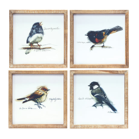 Wood-Framed-Bird-Art-Print-(Set-of-4)-Wall-Art