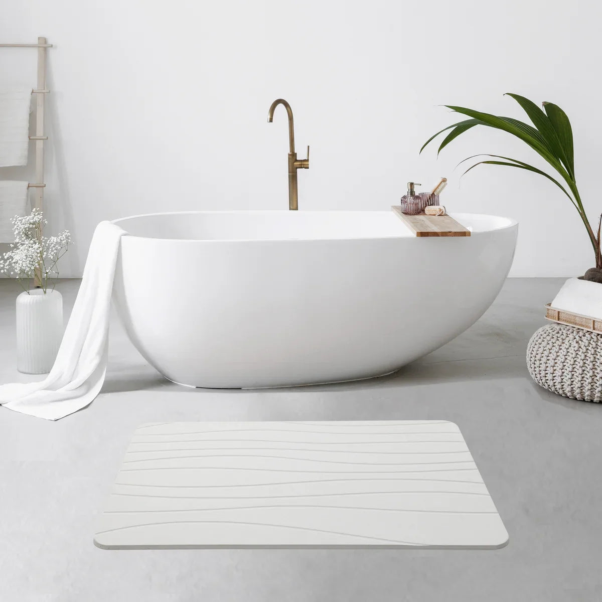 Off White Wave Stone Bath Mat - Dimensions: 24"x15"