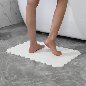 Off White Scallop Stone Bath Mat - Dimensions: 24"x15"