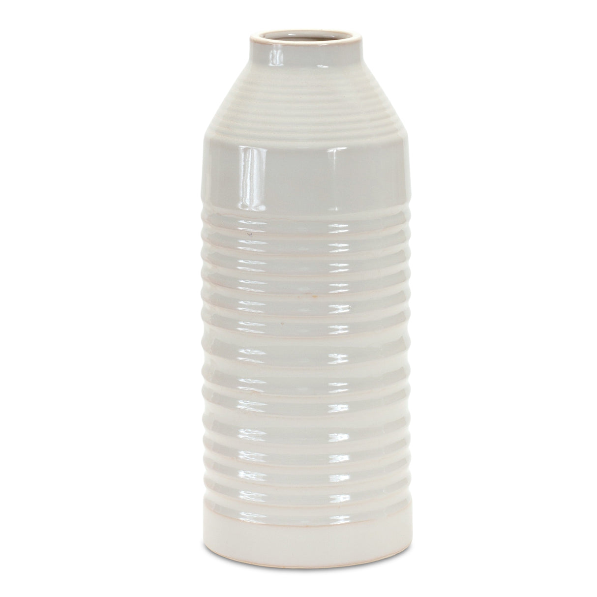 Modern ribbed terra cotta vase 14"h