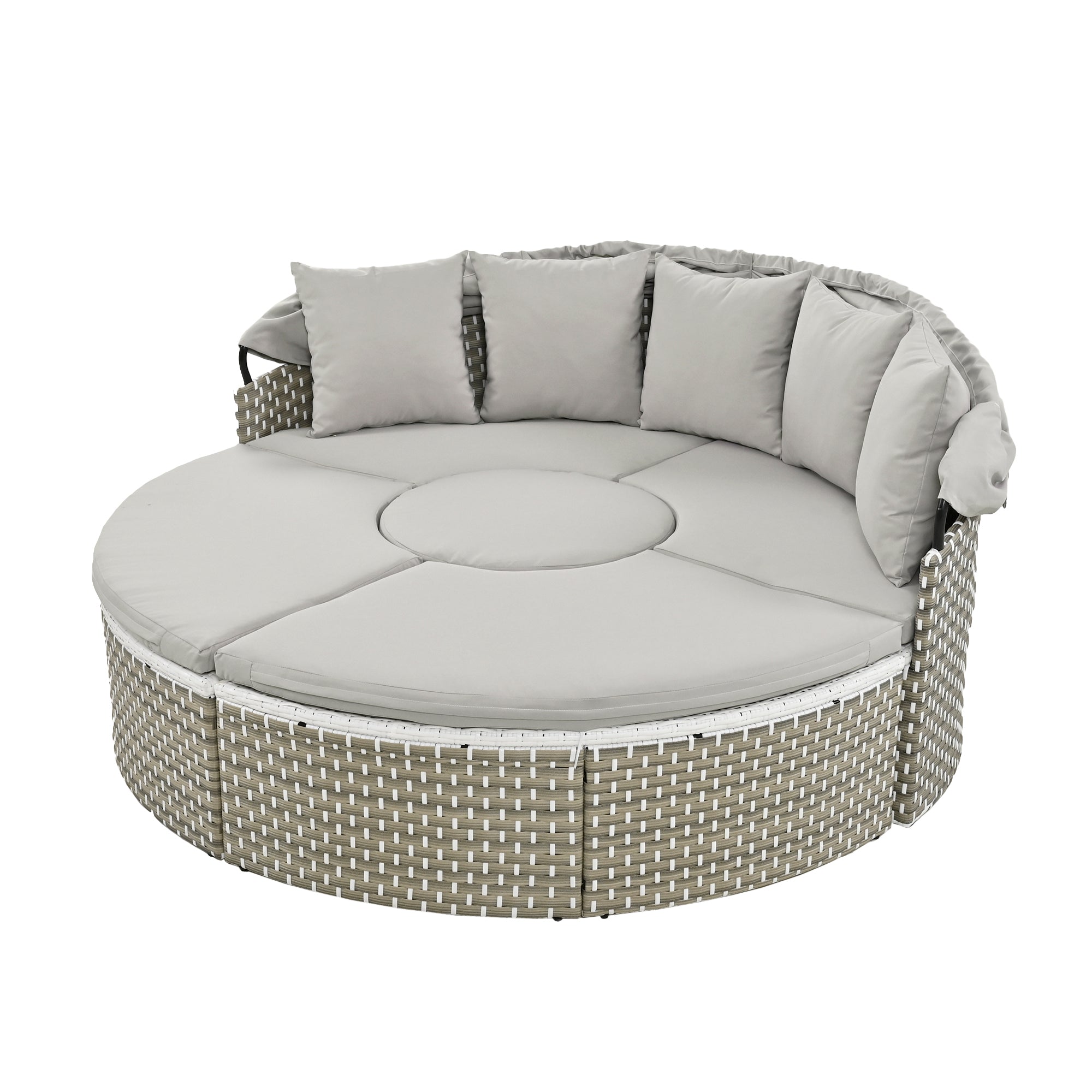TOPMAX Patio Furniture Round Outdoor Sectional Sofa Set Rattan Daybed TwoTone Weave Sunbed with