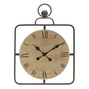 Wooden wall clock in iron frame 16"d