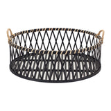 Round Woven Bamboo Trays with Rattan Handle Accent (Set of 2)
