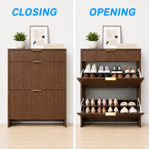 Narrow Fluted Shoe Storage Cabinet for Entryway