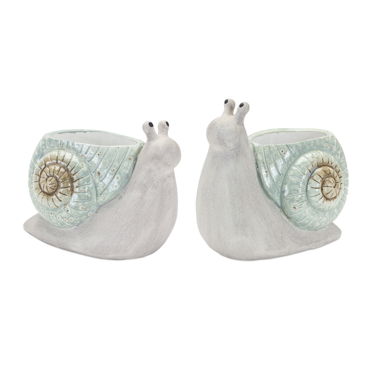 Whimsical terra cotta garden snail planter (set of 2)
