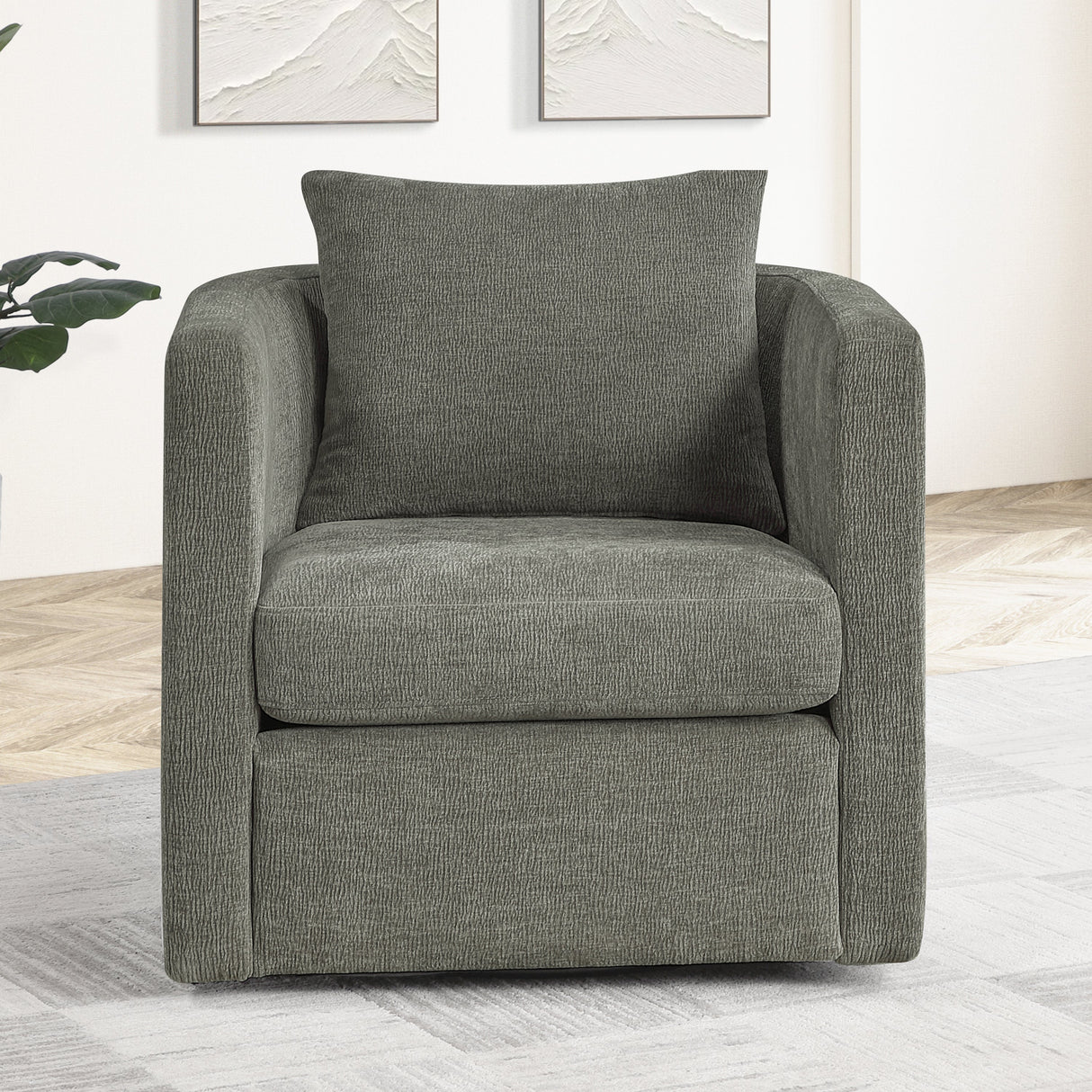 Sutton Light Grey Performance Fabric Swivel Barrel Chair