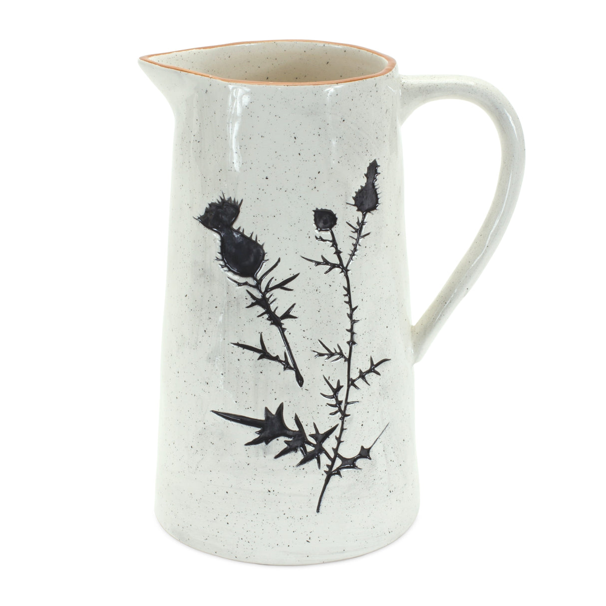 Rustic thistle etched pitcher vase with speckled finish (set of 2)