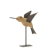 Natural Fir Wood Bird Figurine with Rustic Metal Accents (Set of 2)