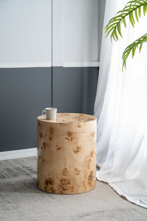 20x20x24 Burl Wood Brown Cylinder Side Table