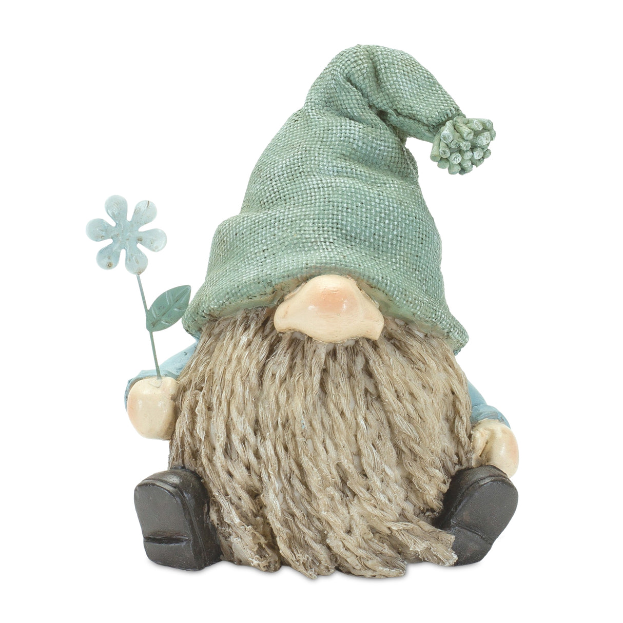 Stone garden gnome figurine with flower stem accent (set of 4)