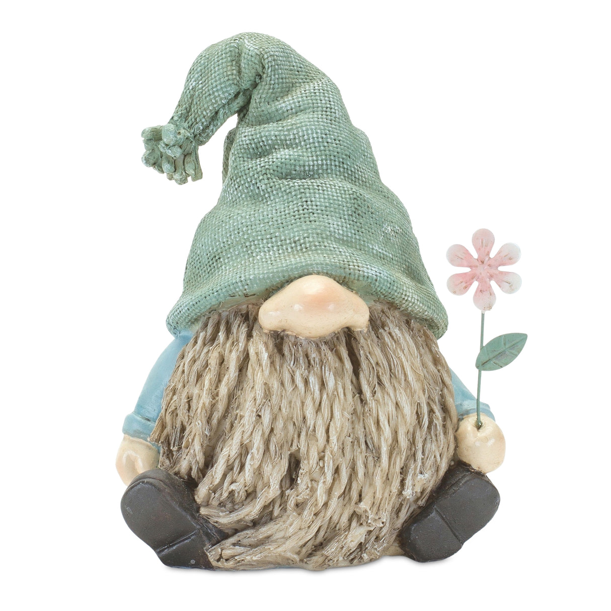Stone garden gnome figurine with flower stem accent (set of 4)