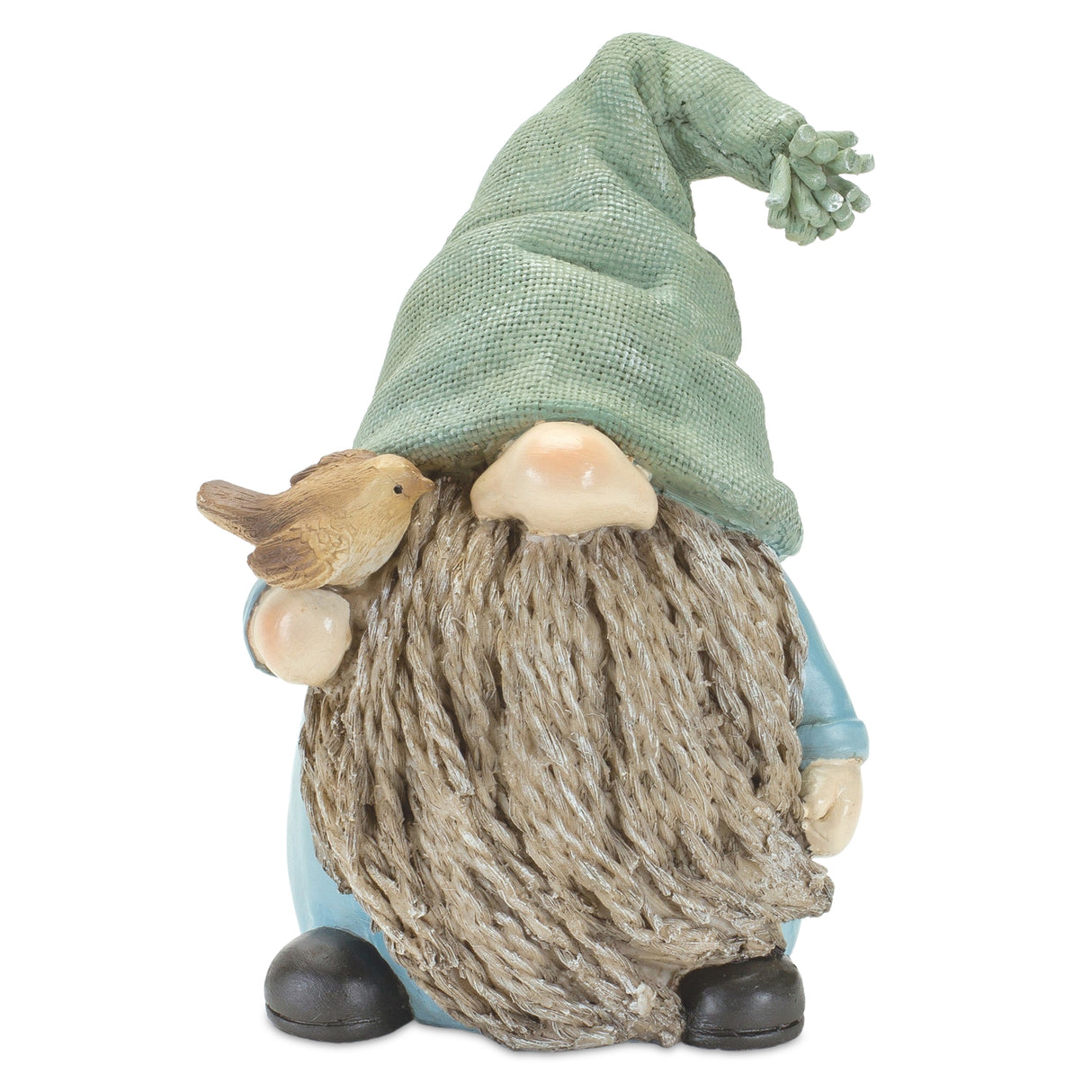 Stone garden gnome figurine with bird and lantern accent (set of 4)