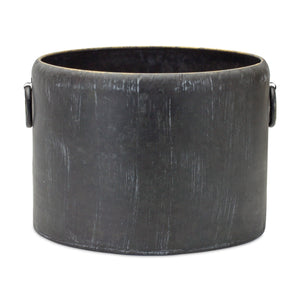 Round Distressed Metal Planter with Handles (Set of 2)