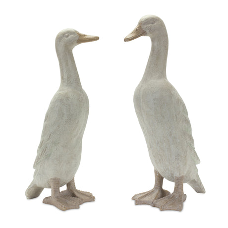 Distressed-Stone-Standing-Duck-Garden-Statue-(Set-of-2)-Sculptures-&-Statues