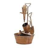 Rustic metal fountain with duck and watering can 33"h