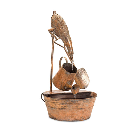 Rustic metal fountain with duck and watering can 33"h