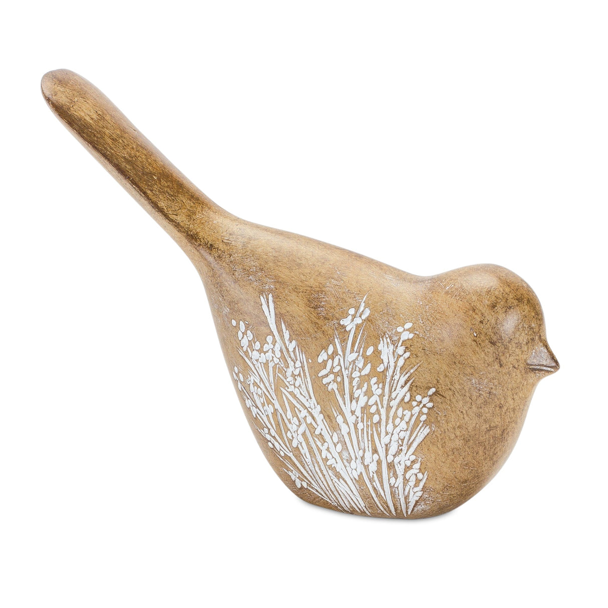 Floral Etched Bird Figurine with Wood Grain Design (Set of 4)