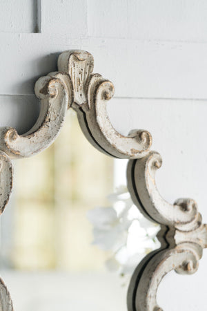 Artistic Diamond Scrollwork Mirror, Home Accent Mirror For Living Room, Entryway, Bedroom, Office - Antique White