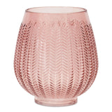 Pink Ribbed Glass Vase or Candle Holder 8"H