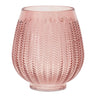 Pink Ribbed Glass Vase or Candle Holder 8"H
