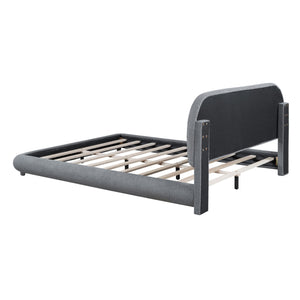 Upholstered Platform Bed With Thick Solid Frame And Stylish Curve-Shaped Design