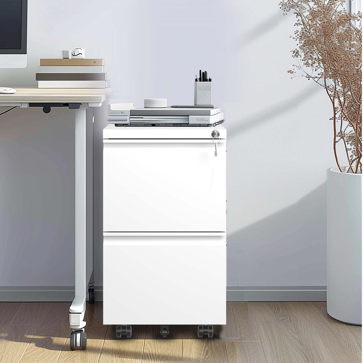 Metal Drawer Mobile File Cabinet With Lock For Home Office Organizer