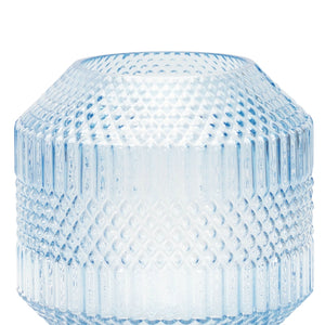 Diamond Pattern Blue Glass Vase or Candle Holder 6.5"H
