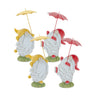 Whimsical dancing garden gnome figurine with umbrella (set of 2)