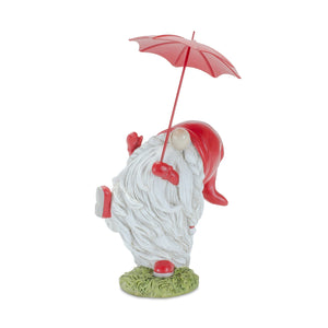 Whimsical dancing garden gnome figurine with umbrella (set of 2)