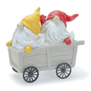Whimsical Garden Gnome Figurine Riding a Scooter and Wheelbarrow (Set of 2)