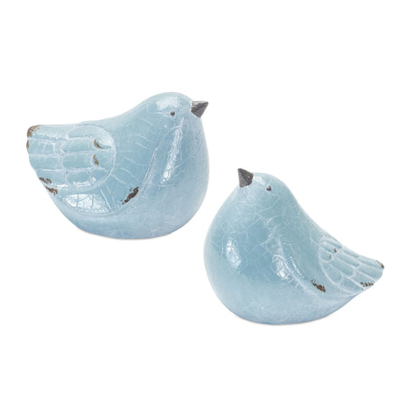 Cracked Terra Cotta Bird Figurine with Distressed Finish (Set of 4)