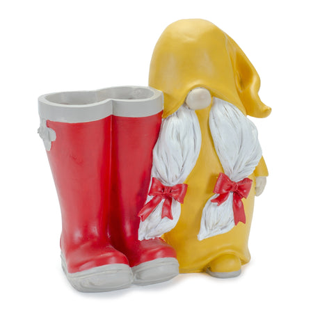 Garden gnome with rainboot platner or vase (set of 2)