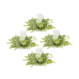 Mixed-fern-and-eucalyptus-foliage-candle-ring-(set-of-4)-Candles