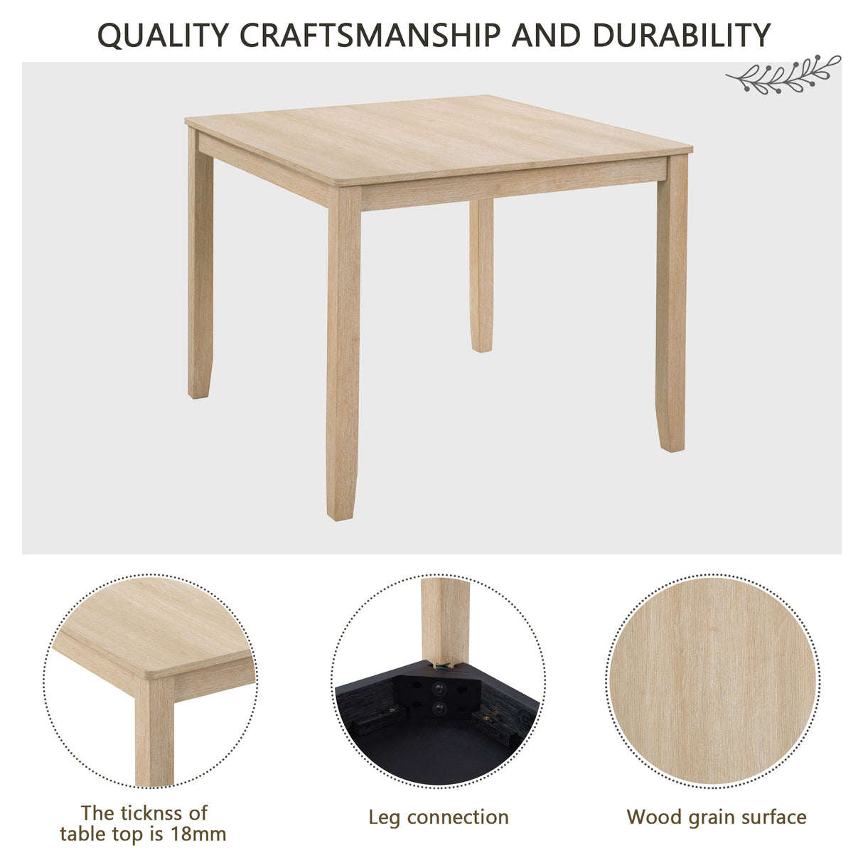 Modern 5-Piece Wooden Dining Table Set for 4 People in Light Oak