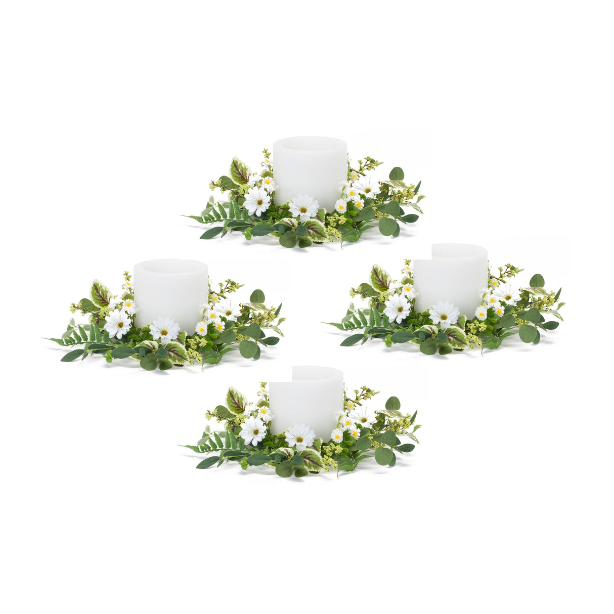 Mixed-foliage-and-daisy-candle-ring-(set-of-4)-Candles
