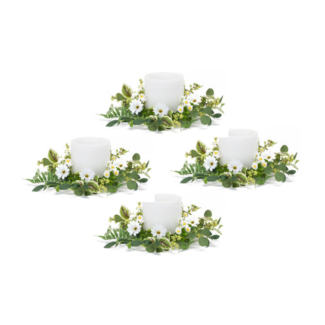 Mixed-foliage-and-daisy-candle-ring-(set-of-4)-Candles