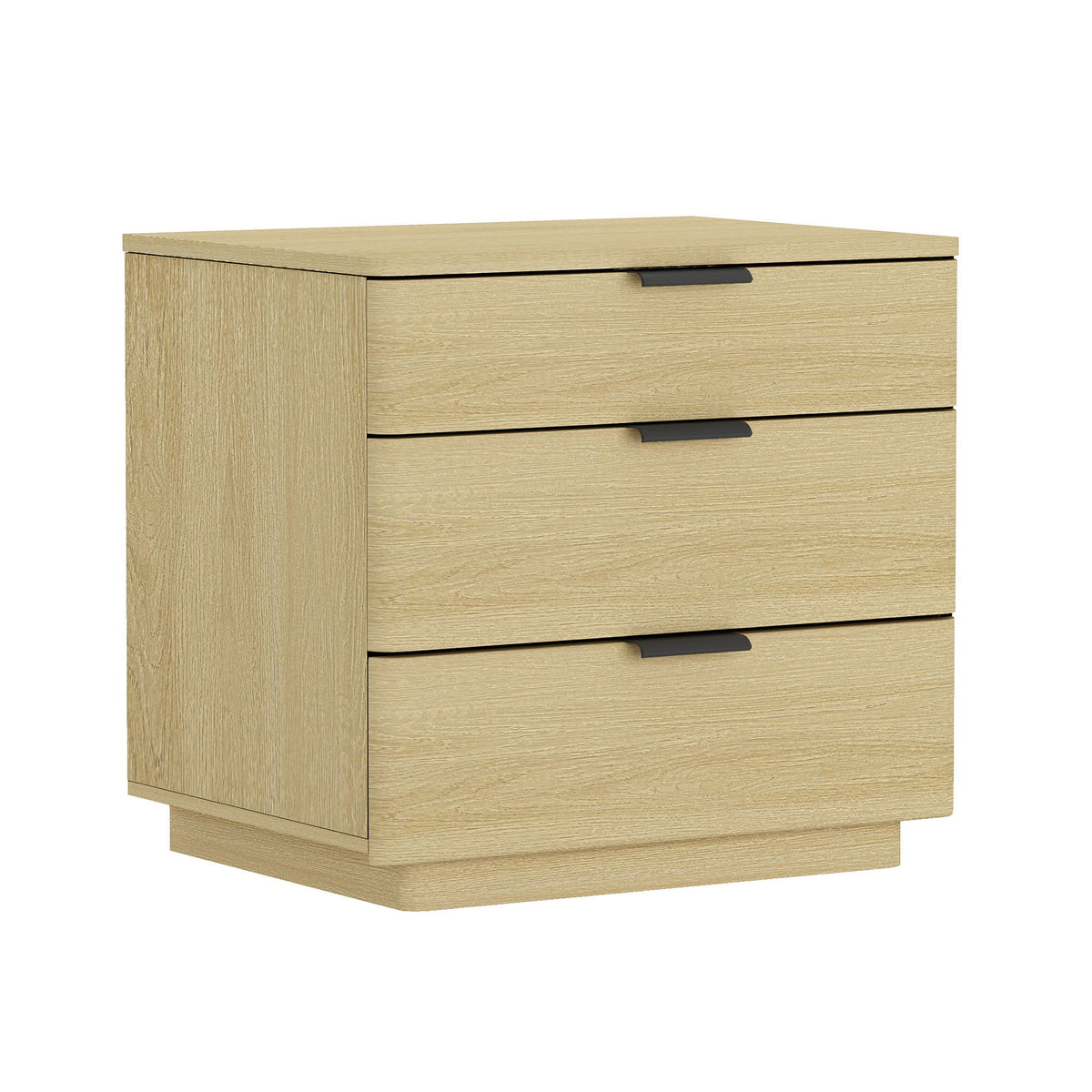 Oak Nightstand with 3 Drawers and Metal Handles - Payton