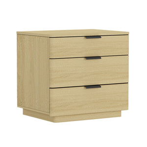 Oak Nightstand with 3 Drawers and Metal Handles - Payton