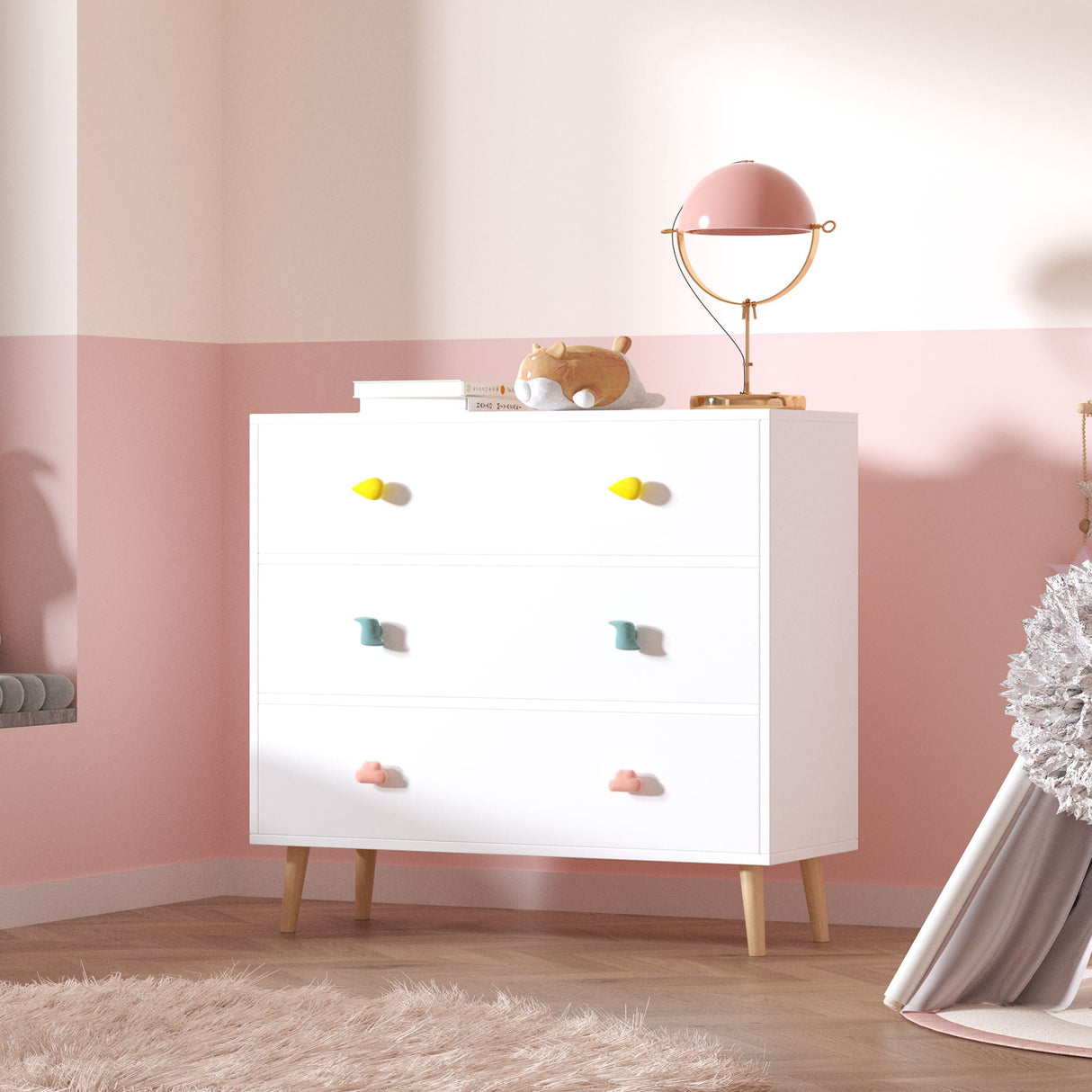 3 Drawer Dresser, Storage Cabinet With Anti Tip Safety