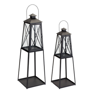 Traditional-metal-lantern-with-tapered-stand-(set-of-2)-Outdoor-Lighting
