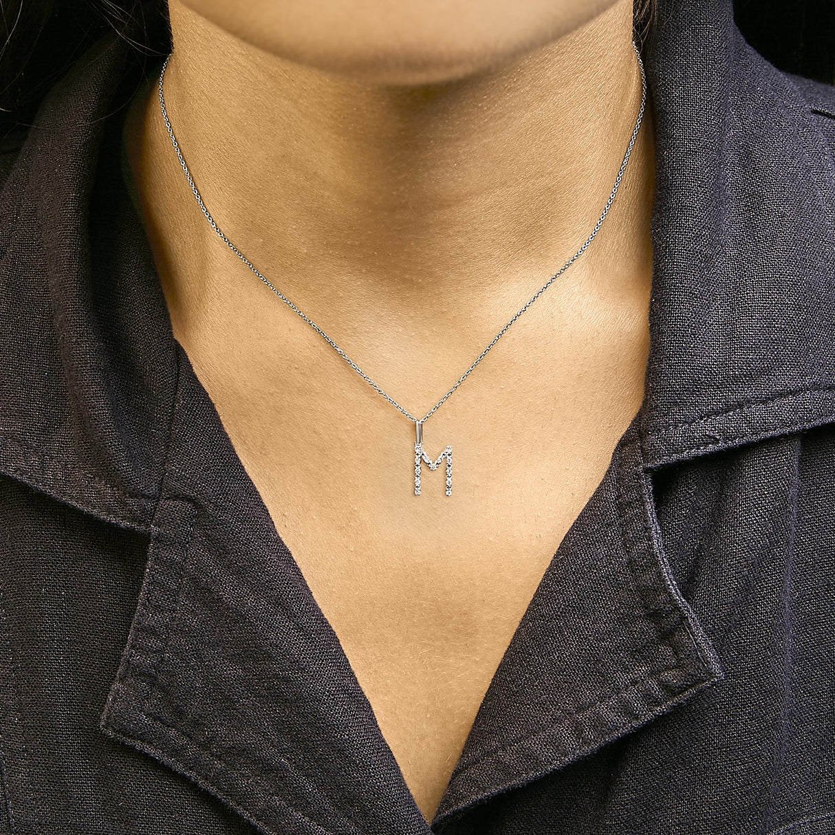 Sterling Silver Diamond Accent "A-Z" Initial Pendant Necklace
