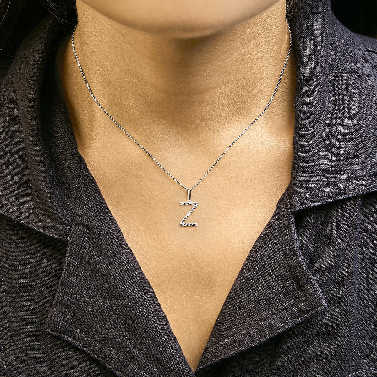 Sterling Silver Diamond Accent "A-Z" Initial Pendant Necklace