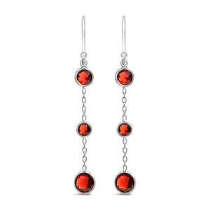 .925 Sterling Silver Graduating Bezel Set Red Garnet Dangle Earring