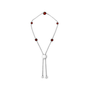 .925 Sterling Silver Bezel Set Red Garnet 5 Station Adjustable Bolo Bracelet