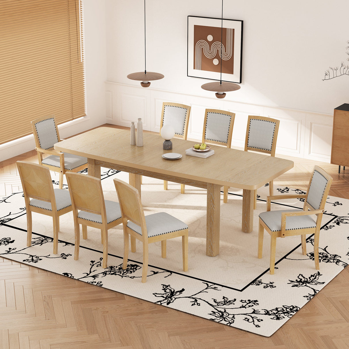 TOPMAX Rustic Extendable 84inch Dining Table Set