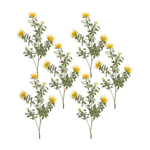 Yellow-flocked-protea-spray-(set-of-6)-Artificial-Flowering-Plants